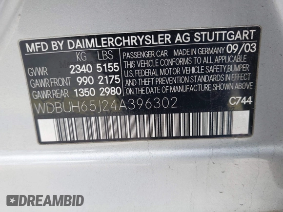 2004 Mercedes-Benz E 320 z VIN WDBUH65J24A396302, wystawiony jako IAAI lot #40853992 z przebiegiem 192 253 mil mil oraz . Historia ofert i sprzedaży dostępna na DreamBid. Obrazek 9.