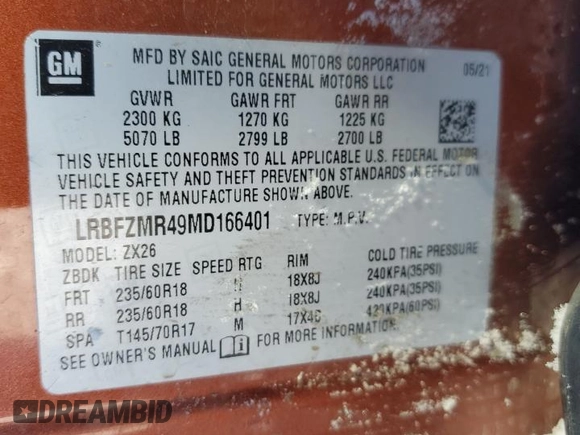 2021 Buick Envision Preferred with VIN LRBFZMR49MD166401, listed as a Copart auction lot 84503504 with 61,910 mi miles and Non Repairable. Bid and sale history available at carsss.com. Image 15.