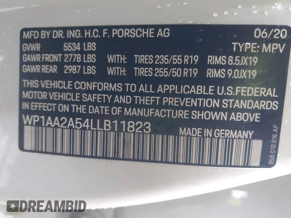 2020 Porsche Macan with VIN WP1AA2A54LLB11823, listed as a IAAI auction lot 41219718 with 67,901 mi miles and . Bid and sale history available at DreamBid. Image 9.