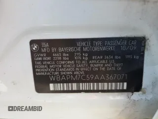 2010 BMW 3 Series 335i with VIN WBAPM7C59AA367071, listed as a Copart auction lot 42583825 with 165,386 mi miles and Salvage title. Bid and sale history available at DreamBid. Image 12.