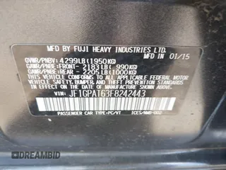 2015 Subaru Impreza Special Sports Premium с VIN JF1GPAT63F8242443, выставлен на аукционе IAAI как лот 42202411 с пробегом 93 612 миль миль и . История ставок и продаж доступна на DreamBid. Изображение 9.