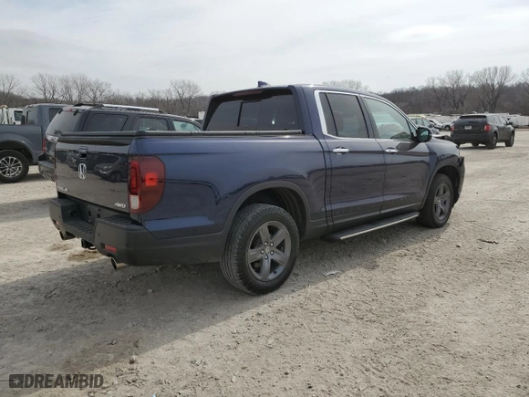 2021 Honda Ridgeline RTL-E with VIN 5FPYK3F7XMB022704, listed as a Copart auction lot 47239635 with 31,428 mi miles and Salvage Title. Bid and sale history available at carsss.com. Image 3.