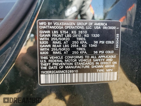 2021 Volkswagen Atlas SEL with VIN 1V2ER2CA5MC528910, listed as a Copart auction lot 51993755 with 146,802 mi miles and Salvage title. Bid and sale history available at DreamBid. Image 13.