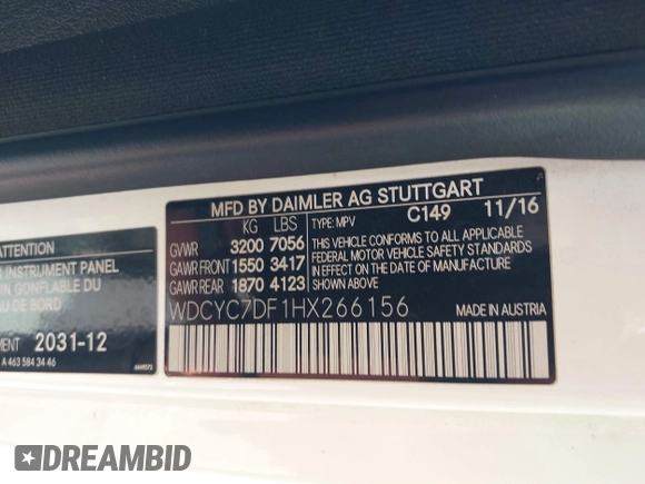 2017 Mercedes-Benz G-Class AMG G 63 with VIN WDCYC7DF1HX266156, listed as a IAAI auction lot 41943971 with 66,869 mi miles. Bid and sale history available at carsss.com. Image 9.