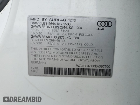 2014 Audi SQ5 Premium Plus z VIN WA1CGAFP0EA067700, wystawiony jako Copart lot #56374555 z przebiegiem 165 958 mil mil oraz Szkoda całkowita • Salvage title. Historia ofert i sprzedaży dostępna na DreamBid. Obrazek 13.