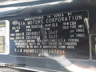 2017 Kia Sedona LX with VIN KNDMB5C19H6247894, listed as a IAAI auction lot 42069958 with 159,543 mi miles and . Bid and sale history available at DreamBid. Image 9.