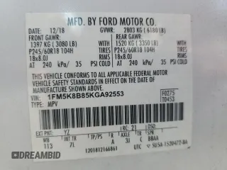 2019 Ford Explorer с VIN 1FM5K8B85KGA92553, выставлен на аукционе Copart как лот 62819195 с пробегом 85 093 миль миль и Списание • Salvage title. История ставок и продаж доступна на DreamBid. Изображение 12.