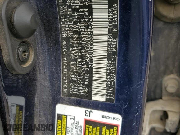 2012 Toyota Corolla L with VIN 2T1BU4EE2CC765245, listed as a Copart auction lot 52449945 with 152,557 mi miles and Salvage Title. Bid and sale history available at DreamBid. Image 14.