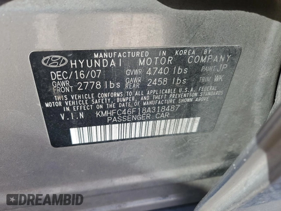 2008 Hyundai Azera Limited with VIN KMHFC46F18A318487, listed as a Copart auction lot 42426735 with Not Provided miles and Salvage Title. Bid and sale history available at DreamBid. Image 14.