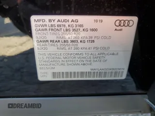 2019 Audi e-tron Premium Plus with VIN WA1LAAGE5KB023079, listed as a Copart auction lot 64977463 with 14,043 mi miles. Bid and sale history available at carsss.com. Image 12.