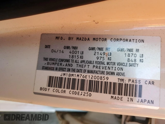 2014 Mazda 3 i Grand Touring with VIN JM1BM1M76E1200859, listed as a Copart auction lot 43520005 with 97,675 mi miles and Salvage Title. Bid and sale history available at DreamBid. Image 12.