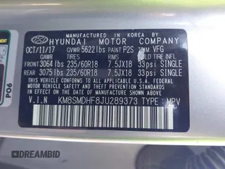 2018 Hyundai Santa Fe SE z VIN KM8SMDHF8JU289373, wystawiony jako IAAI lot #41935388 z przebiegiem 166 792 mil mil oraz . Historia ofert i sprzedaży dostępna na DreamBid. Obrazek 9.
