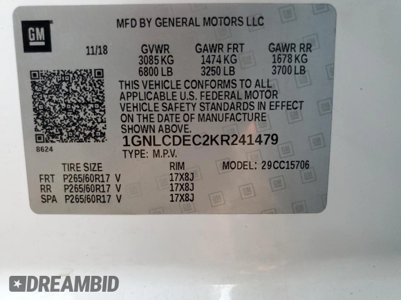 2019 Chevrolet Tahoe Commercial with VIN 1GNLCDEC2KR241479, listed as a Copart auction lot 83676744 with 104,092 mi miles and Salvage title. Bid and sale history available at DreamBid. Image 13.
