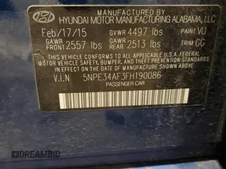 2015 Hyundai Sonata 2.4L Sport with VIN 5NPE34AF3FH190086, listed as a Copart auction lot 54353035 with 101,164 mi miles and Clean Title. Bid and sale history available at carsss.com. Image 12.