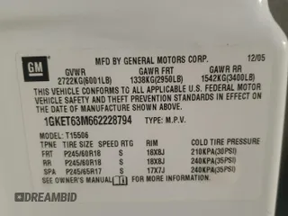 2006 GMC Envoy Denali with VIN 1GKET63M662228794, listed as a Copart auction lot 70802804 with 134,323 mi miles and Salvage Title. Bid and sale history available at DreamBid. Image 15.