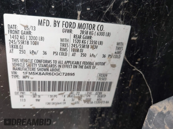 2013 Ford Police Interceptor Utility z VIN 1FM5K8AR6DGC72895, wystawiony jako IAAI lot #42239370 z przebiegiem 210 128 mil mil oraz . Historia ofert i sprzedaży dostępna na DreamBid. Obrazek 9.