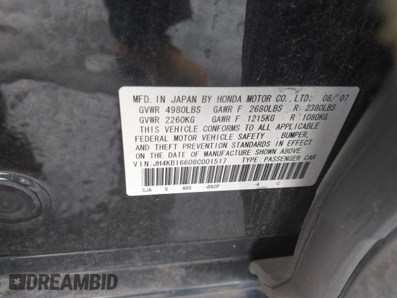 2008 Acura RL Tech Pkg with VIN JH4KB16608C001517, listed as a IAAI auction lot 41305313 with 220,509 mi miles. Bid and sale history available at carsss.com. Image 9.