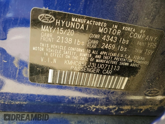 2020 Hyundai Ioniq Limited with VIN KMHC85LJ3LU071113, listed as a Copart auction lot 52460715 with 35,584 mi miles and Clean title. Bid and sale history available at DreamBid. Image 12.
