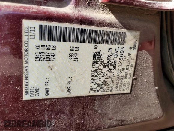 2012 Nissan Altima S with VIN 1N4AL2AP0CC178695, listed as a Copart auction lot 54887855 with 255,085 mi miles and Salvage Title. Bid and sale history available at DreamBid. Image 12.