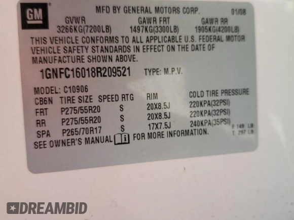 2008 Chevrolet Suburban Commercial with VIN 1GNFC16018R209521, listed as a Copart auction lot 76571044 with 251,229 mi miles and Salvage Title. Bid and sale history available at carsss.com. Image 14.