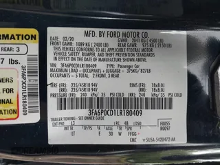 2020 Ford Fusion SEL with VIN 3FA6P0CD1LR180409, listed as a IAAI auction lot 42384311 with 39,163 mi miles and . Bid and sale history available at DreamBid. Image 9.