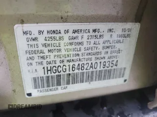 2002 Honda Accord LX z VIN 1HGCG16482A019354, wystawiony jako Copart lot #82333274 z przebiegiem 70 140 mil mil oraz Szkoda całkowita • Salvage title. Historia ofert i sprzedaży dostępna na DreamBid. Obrazek 12.