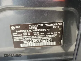 2015 BMW 3 Series 320i xDrive z VIN WBA3C3G55FNT53401, wystawiony jako Copart lot #60574915 z przebiegiem 184 516 mil mil oraz Czysty tytuł • Clean title. Historia ofert i sprzedaży dostępna na DreamBid. Obrazek 12.