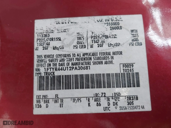 2002 Ford Ranger XL Fleet with VIN 1FTYR44U12PA30681, listed as a IAAI auction lot 41687461 with 93,404 mi miles. Bid and sale history available at carsss.com. Image 9.