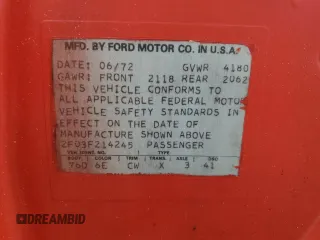 1972 Ford Mustang с VIN 2F03F214245, выставлен на аукционе Copart как лот 77535234 с пробегом 77 547 миль миль и Списание • Salvage title. История ставок и продаж доступна на DreamBid. Изображение 13.