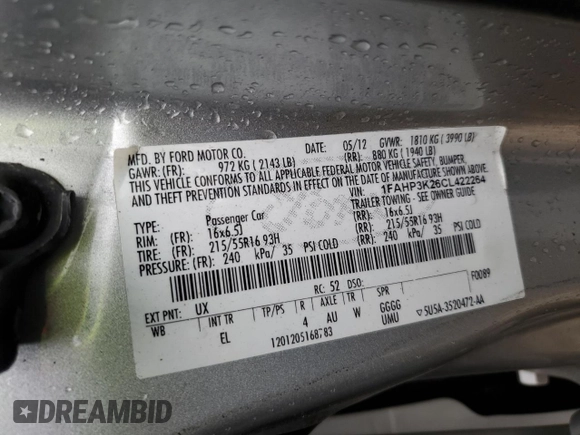 2012 Ford Focus SE z VIN 1FAHP3K26CL422264, wystawiony jako Copart lot #50735395 z przebiegiem 175 827 mil mil oraz Szkoda całkowita • Salvage title. Historia ofert i sprzedaży dostępna na DreamBid. Obrazek 15.