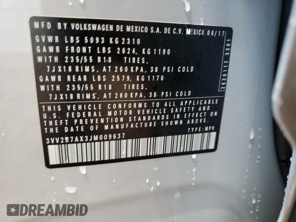 2018 Volkswagen Tiguan SEL z VIN 3VV2B7AX3JM009637, wystawiony jako Copart lot #59373325 z przebiegiem 148 046 mil mil oraz Szkoda całkowita • Salvage title. Historia ofert i sprzedaży dostępna na DreamBid. Obrazek 13.