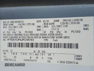 2018 Ford F-150 XL z VIN 1FTEX1CP4JFC55703, wystawiony jako Copart lot #58748825 z przebiegiem 152 891 mil mil oraz Czysty tytuł • Clean title. Historia ofert i sprzedaży dostępna na DreamBid. Obrazek 12.