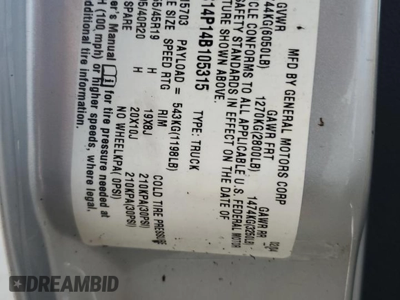 2004 Chevrolet SSR LS z VIN 1GCES14P14B105315, wystawiony jako Copart lot #74983944 z przebiegiem Nie podano mil oraz Szkoda całkowita • Salvage title. Historia ofert i sprzedaży dostępna na DreamBid. Obrazek 13.