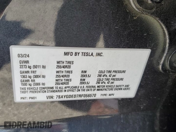 2024 Tesla Model Y z VIN 7SAYGDED7RF056570, wystawiony jako Copart lot #55097125 z przebiegiem 17 019 mil mil oraz Szkoda całkowita • Salvage title. Historia ofert i sprzedaży dostępna na DreamBid. Obrazek 12.