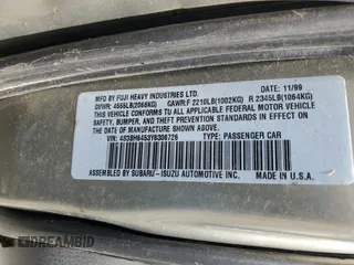 2000 Subaru Legacy with VIN 4S3BH6453Y6306726, listed as a Copart auction lot 52196994 with Not provided miles and Salvage title. Bid and sale history available at DreamBid. Image 13.