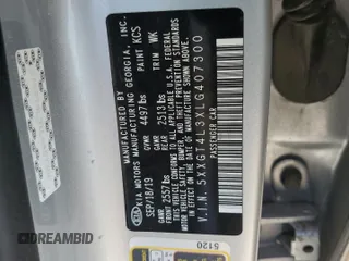 2020 Kia Optima LX with VIN 5XXGT4L3XLG407300, listed as a Copart auction lot 68158504 with 72,516 mi miles and Salvage title. Bid and sale history available at DreamBid. Image 14.