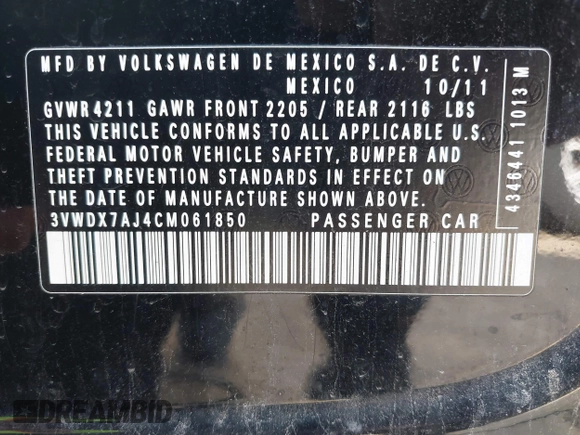 2012 Volkswagen Jetta SE z VIN 3VWDX7AJ4CM061850, wystawiony jako IAAI lot #42564886 z przebiegiem 234 129 mil mil oraz . Historia ofert i sprzedaży dostępna na DreamBid. Obrazek 9.