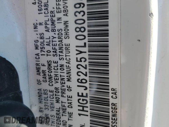 2000 Honda Civic DX z VIN 1HGEJ6225YL080394, wystawiony jako Copart lot #73515634 z przebiegiem 141 139 mil mil oraz Szkoda całkowita • Salvage title. Historia ofert i sprzedaży dostępna na DreamBid. Obrazek 13.