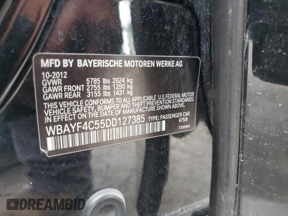 2013 BMW 7 Series 740Li xDrive с VIN WBAYF4C55DD127385, выставлен на аукционе Copart как лот 56034945 с пробегом 115 580 миль миль и Списание • Salvage title. История ставок и продаж доступна на DreamBid. Изображение 12.