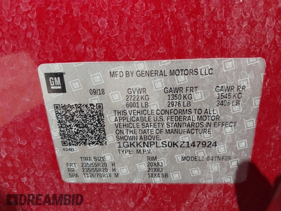 2019 GMC Acadia Denali with VIN 1GKKNPLS0KZ147924, listed as a IAAI auction lot 42458889 with 33,433 mi miles and . Bid and sale history available at DreamBid. Image 9.