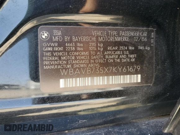 2007 BMW 3 Series 335i with VIN WBAVB735X7KY61679, listed as a Copart auction lot 76368174 with 111,146 mi miles and Clean title. Bid and sale history available at DreamBid. Image 12.