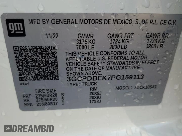 2023 Chevrolet Silverado 1500 Custom with VIN 3GCPDBEK7PG159113, listed as a Copart auction lot 89026075 with 27,447 mi miles and Salvage Title. Bid and sale history available at DreamBid. Image 13.
