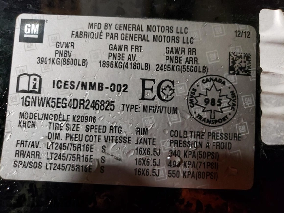 2013 Chevrolet Suburban with VIN 1GNWK5EG4DR246825, listed as a Copart auction lot 56764205 with 162,459 mi miles and Salvage title. Bid and sale history available at DreamBid. Image 13.