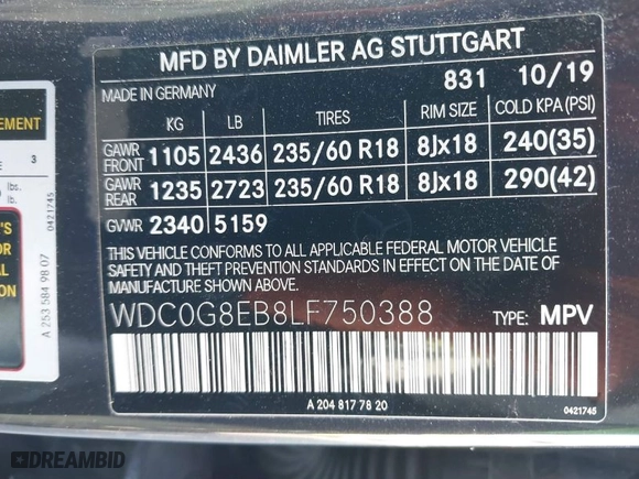 2020 Mercedes-Benz GLC with VIN WDC0G8EB8LF750388, listed as a IAAI auction lot 41377687 with 44,517 mi miles. Bid and sale history available at carsss.com. Image 9.