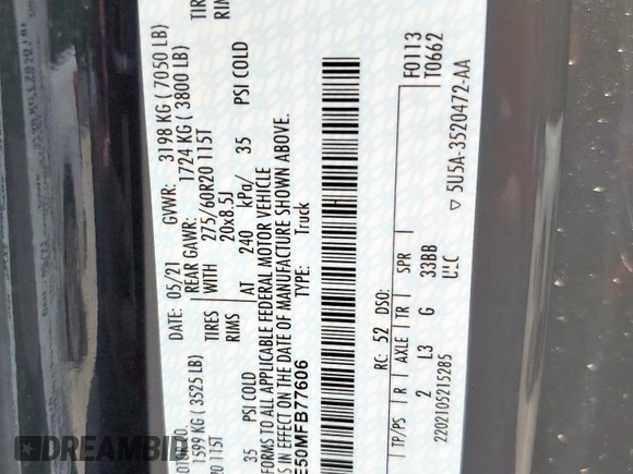 2021 Ford F-150 XL z VIN 1FTFW1E50MFB77606, wystawiony jako Copart lot #58651495 z przebiegiem 83 247 mil mil oraz Szkoda całkowita • Salvage title. Historia ofert i sprzedaży dostępna na DreamBid. Obrazek 13.