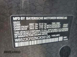 2022 BMW iX xDrive50 z VIN WB523CF02NCK56120, wystawiony jako Copart lot #52368874 z przebiegiem Nie podano mil oraz . Historia ofert i sprzedaży dostępna na DreamBid. Obrazek 12.