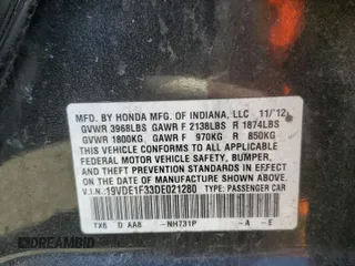 2013 Acura ILX with VIN 19VDE1F33DE021280, listed as a Copart auction lot 48172425 with 125,591 mi miles and Salvage Title. Bid and sale history available at carsss.com. Image 12.