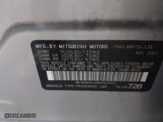 2022 Mitsubishi Mirage ES with VIN ML32AUHJ0NH002031, listed as a IAAI auction lot 41654897 with 42,863 mi miles. Bid and sale history available at carsss.com. Image 9.