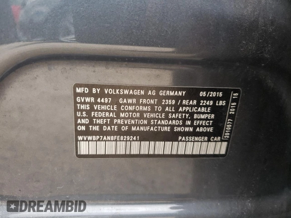 2015 Volkswagen CC R-Line with VIN WVWBP7AN8FE829241, listed as a Copart auction lot 68142113 with 63,115 mi miles. Bid and sale history available at carsss.com. Image 14.