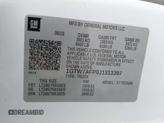 2018 GMC Savana Cargo with VIN 1GTW7AFP0J1313397, listed as a IAAI auction lot 41057578 with 147,304 mi miles and . Bid and sale history available at DreamBid. Image 9.